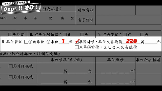 新莊地政事務所提醒民眾不動產買賣移轉交易應注意車位登記